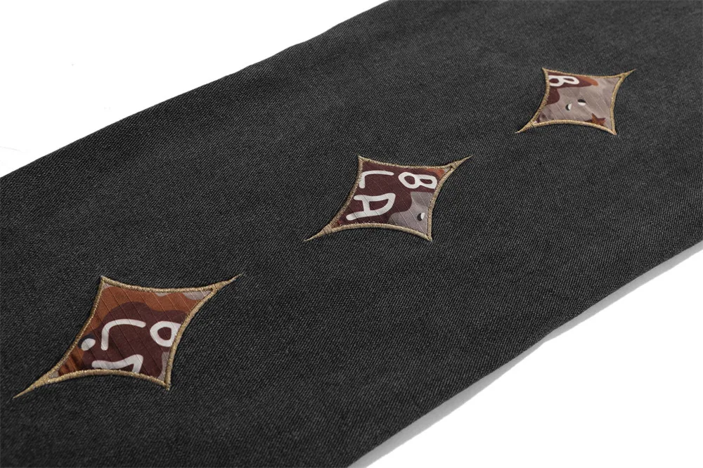 Y2k Mens Jeans European American Patch Letter Embroidered Baggy Pants Women Streetwear Oversized Straight Leg Loose Trousers