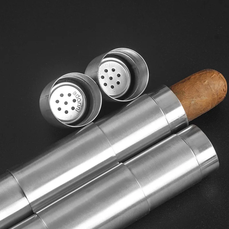 Портативная металлическая трубка для сигар из нержавеющей стали увлажняющая