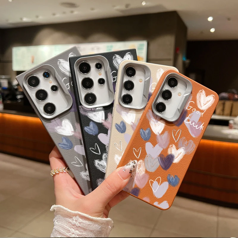 Чехол Candy Love Heart для Samsung Galaxy A55 A54 5G A35 A25 A15 A16 A52 A53 A14 A34 S20 S21 FE S22 S23 S24 Ultra Leather Texture