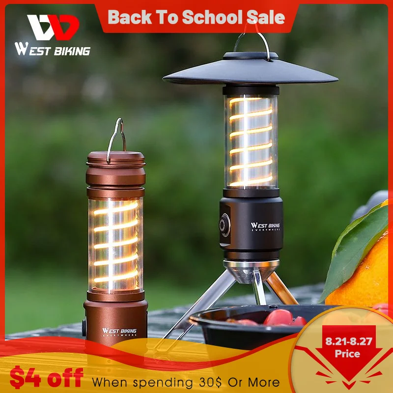 

WEST BIKING Camping Lamp Rechargeable Multifunctional Tent Hanger Lantern Outdoor Table Lamp LED Flashlight Camping Supplies