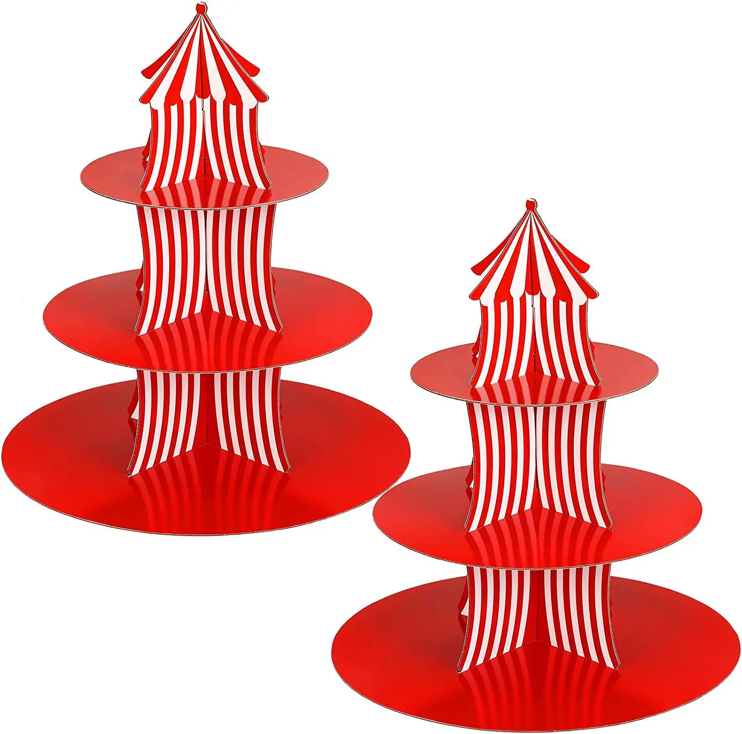 

1Set Christmas Tiered Tray 3 Tier Circus Carnival Paper Cupcake Stand Red Striped Cake Decorating Supplies Dessert Cupcake Stand