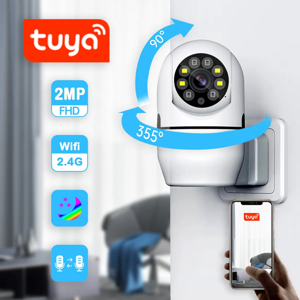 

Security Protection Camera 2MP Power Socket Human Tracking PTZ Tuya Smart Wifi Home IP Camera Baby Pet Video Cam LED Night Color