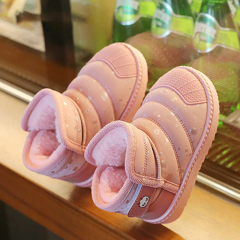 

Зимние модные ботинки для детей, нескользящая обувь для малышей, детская теплая плюшевая обувь из искусственного меха на мягкой подошве для...