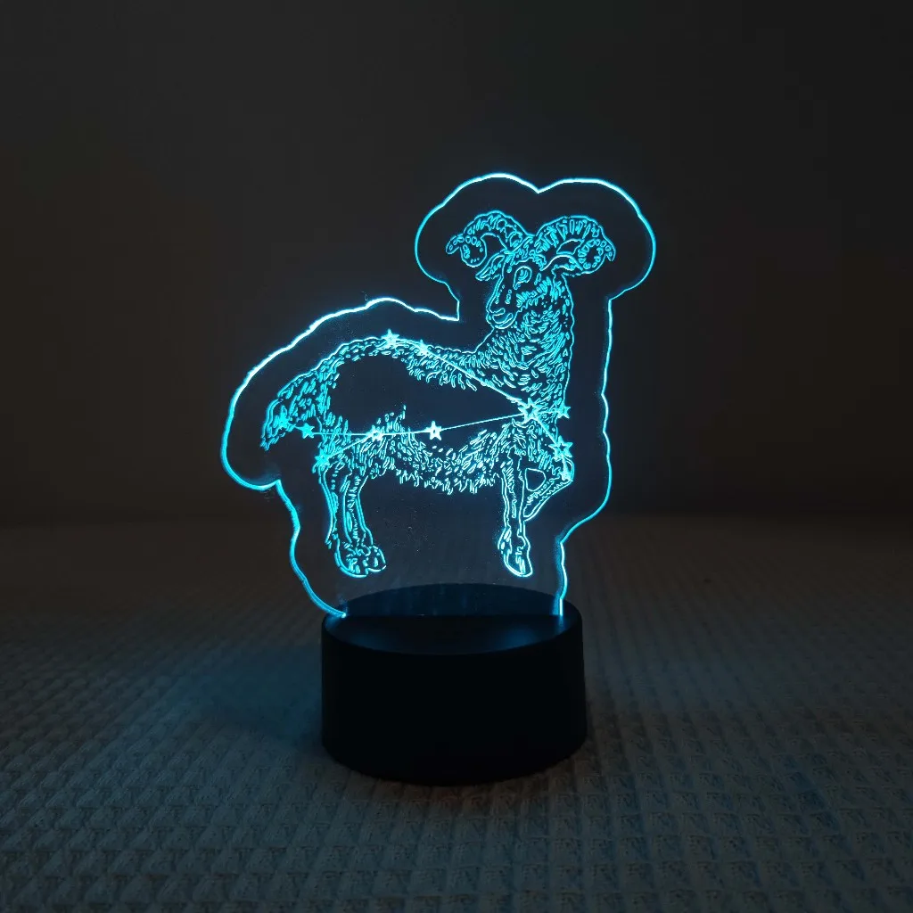 Ночник со знаком зодиака Овен — акрил 7 цветов деко для спальни и подарок на день