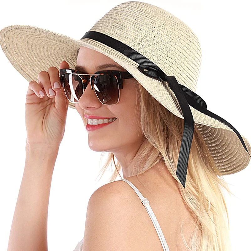 

2023 New Summer Outdoor Straw Hat Large Brim Dome Bow Shading Hat For Women Tourism Beach UV Resistant Simple Foldable Sun Hat