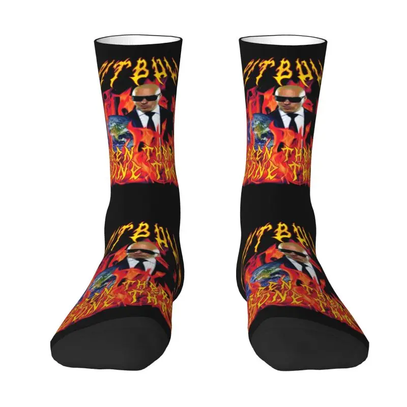 

Fashion Heavy Metal Pitbull With Flames Socks Women Men Warm 3D Printed Mr World Rapper Singer Sports Basketball Socks