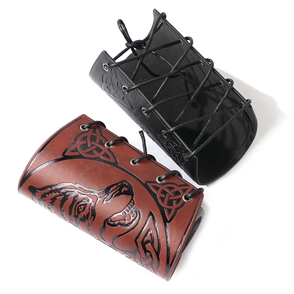 

Medieval Wolf Gloves Wristband 1 PC Cosplay Prop Faux Lace Up Arm Armor Cuff Steampunk Leather Wide Wristband Wholesale Men