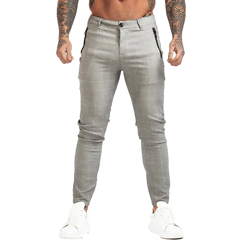 

Новинка лета 2022, мужские повседневные брюки, зауженные прямые брюки на молнии с клетчатым принтом, мужские спортивные брюки, мужская одежда