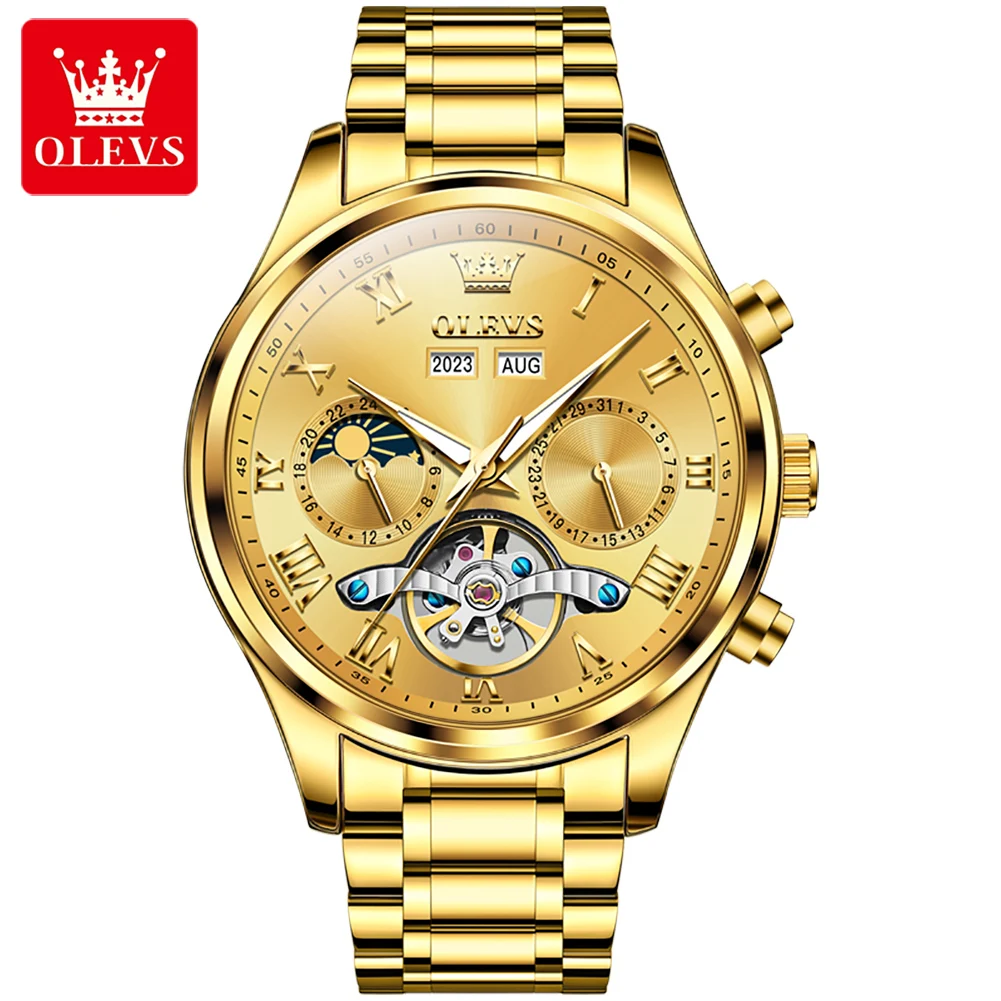 

OLEVS Watch Men's Luxury Automatic Mechanical Watches Perpetual Calendar Moon-phase Waterproof Stainless Steel Men Wristwatches