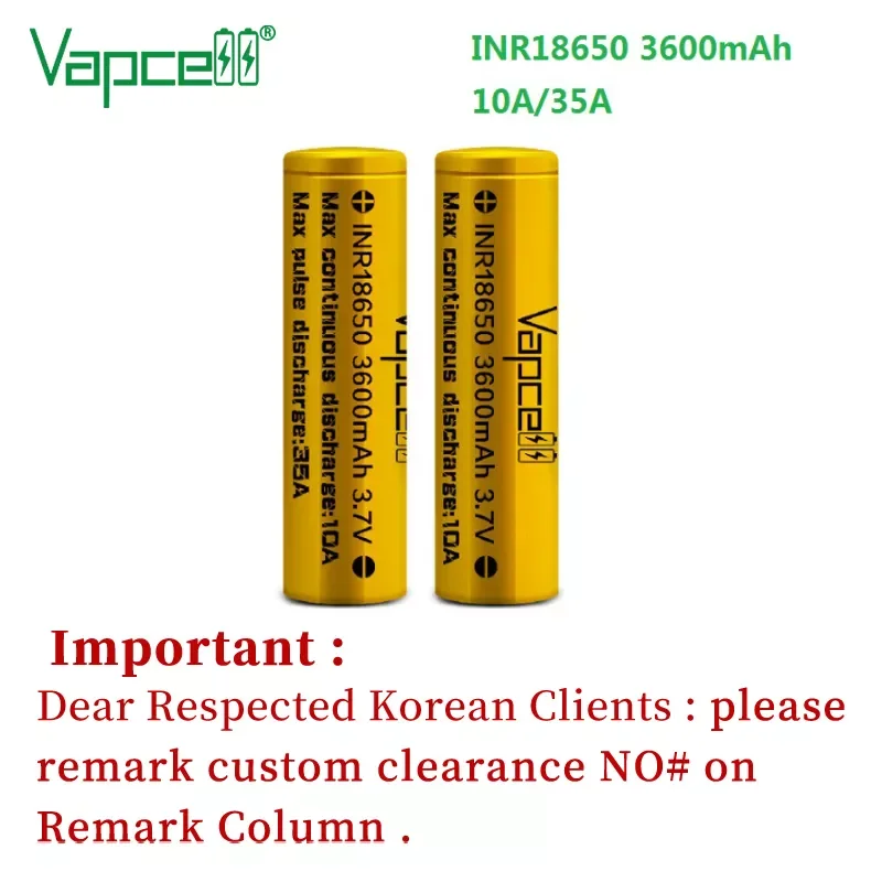

Free shipping Vapcell original 18650 3600mAh 10A / 35A high power capacity 3.7V 18650 Li-ion rechargeable batteries cell