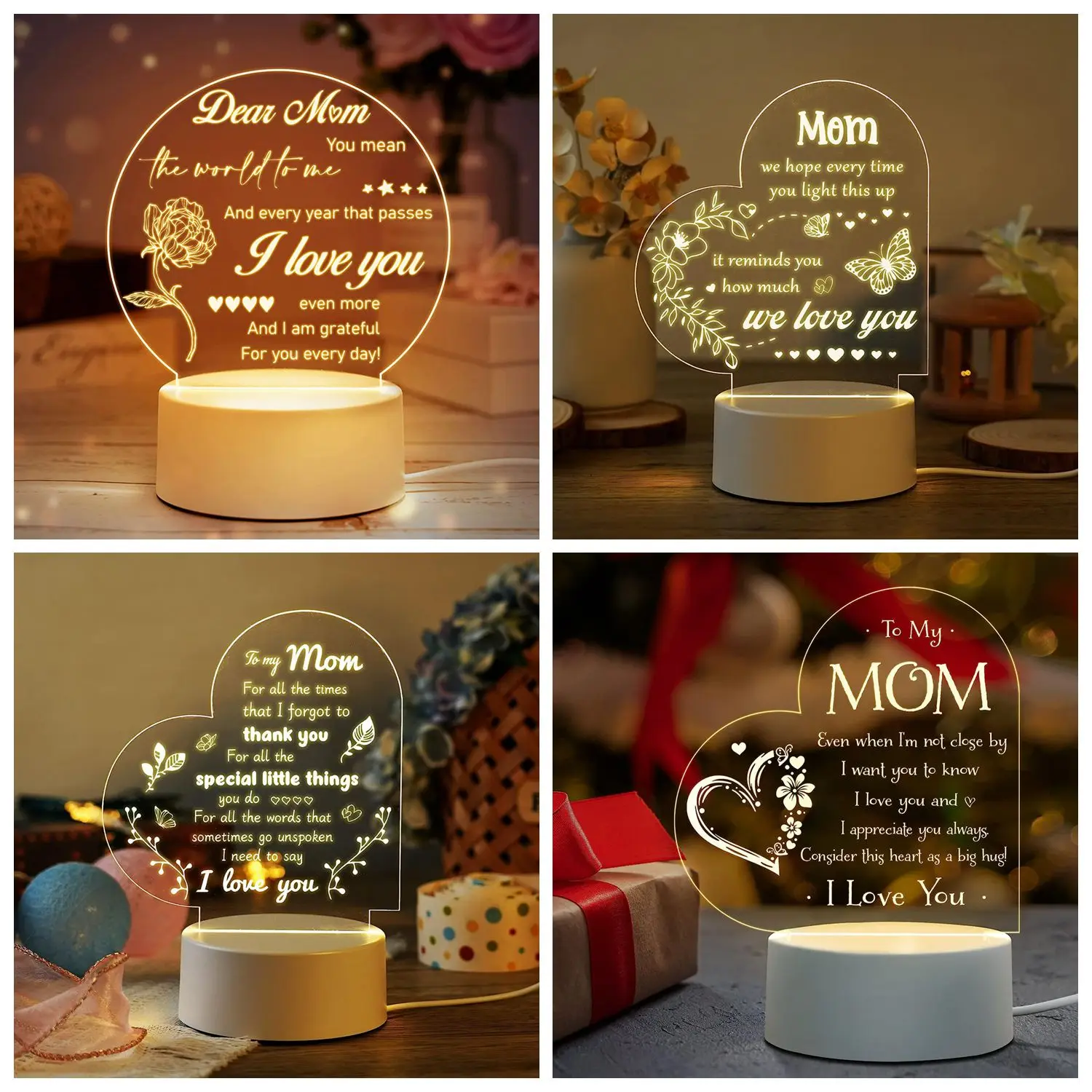 

Mother's Day Gifts for Mom Night Light, Mon Birthday Gift from Daughter Son, mom Gifts for Acrylic Engraved Night Lights for Mom