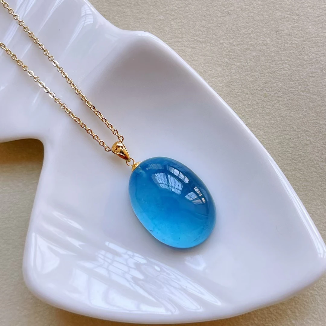 

Натуральная синяя аквамариновая Подвеска для женщин и мужчин, Бразильская овальная 20,5*14,6 мм, синяя аквамариновая 18K Золотое колье с кристаллами AAAAAA