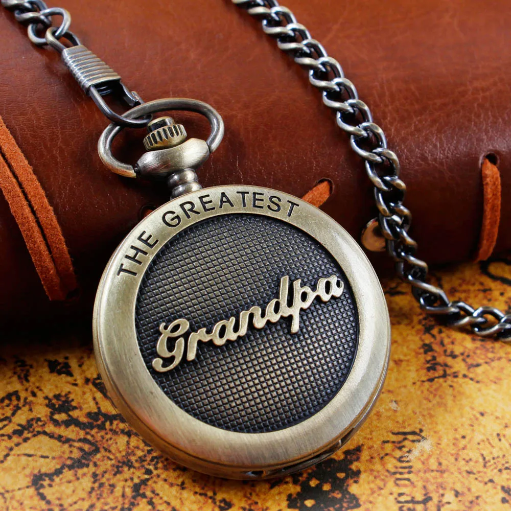 Бронзовые антикварные кварцевые карманные часы, винтажные мужские подвесные высококачественные карманные часы на цепочке-цепочке для Дедушки