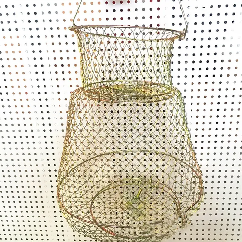 

1pc Foldable Steel Wire Fishing Cage Crab Squid Shrimp Trap Portable Fish Basket Net Fishing Pot