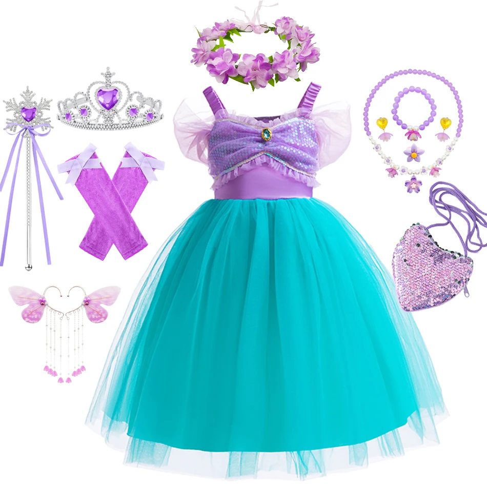 Костюм для косплея Ариэль девочек Disney летнее пляжное платье принцессы русалки