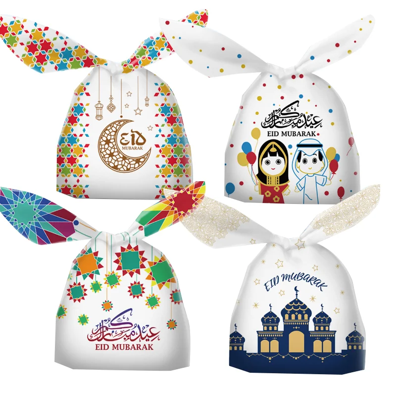 25Pcs Eid Mubarak Rabbit Ear Bags Candy Gift Bags Muslim Islamic Festival Party Baking Package Ramadan Kareem Favors Supplies