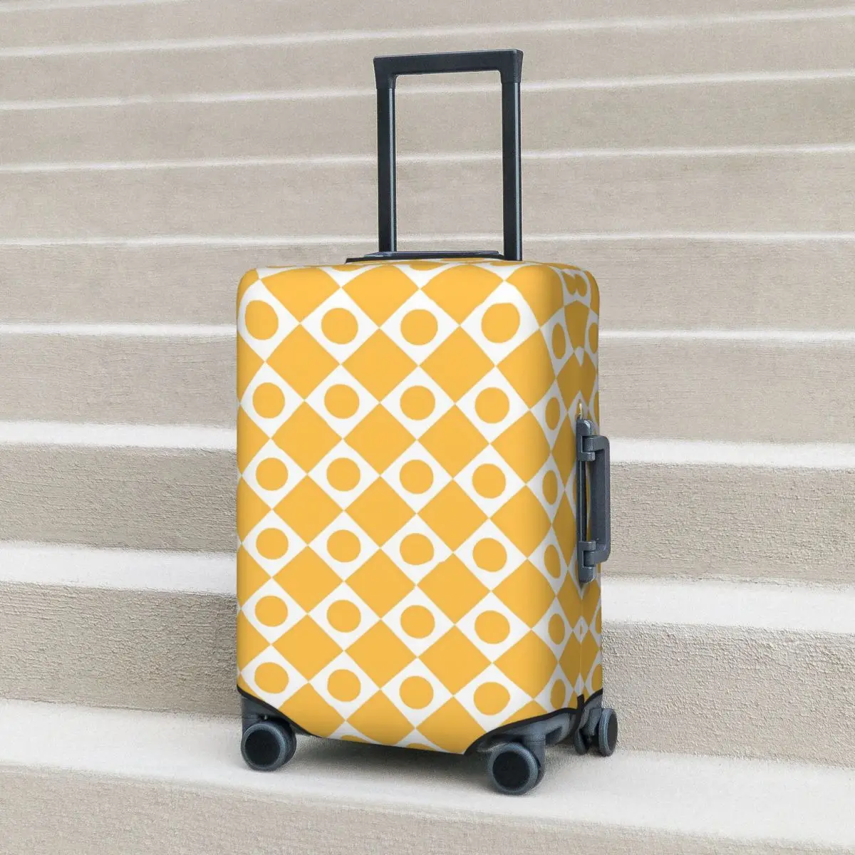 

Retro Mod 60s Suitcase Cover Flight White And Yellow Elastic Luggage Accesories Business Protector