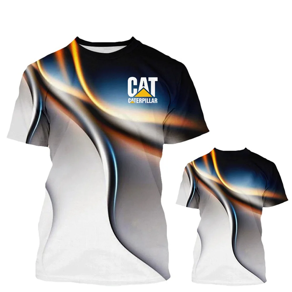 CAT Excavator Pattern T Shirt For Men Summer Trend Casual O-neck Pullover Outdoor Sports Short Sleeve Tops Oversized Hip Hop Tee