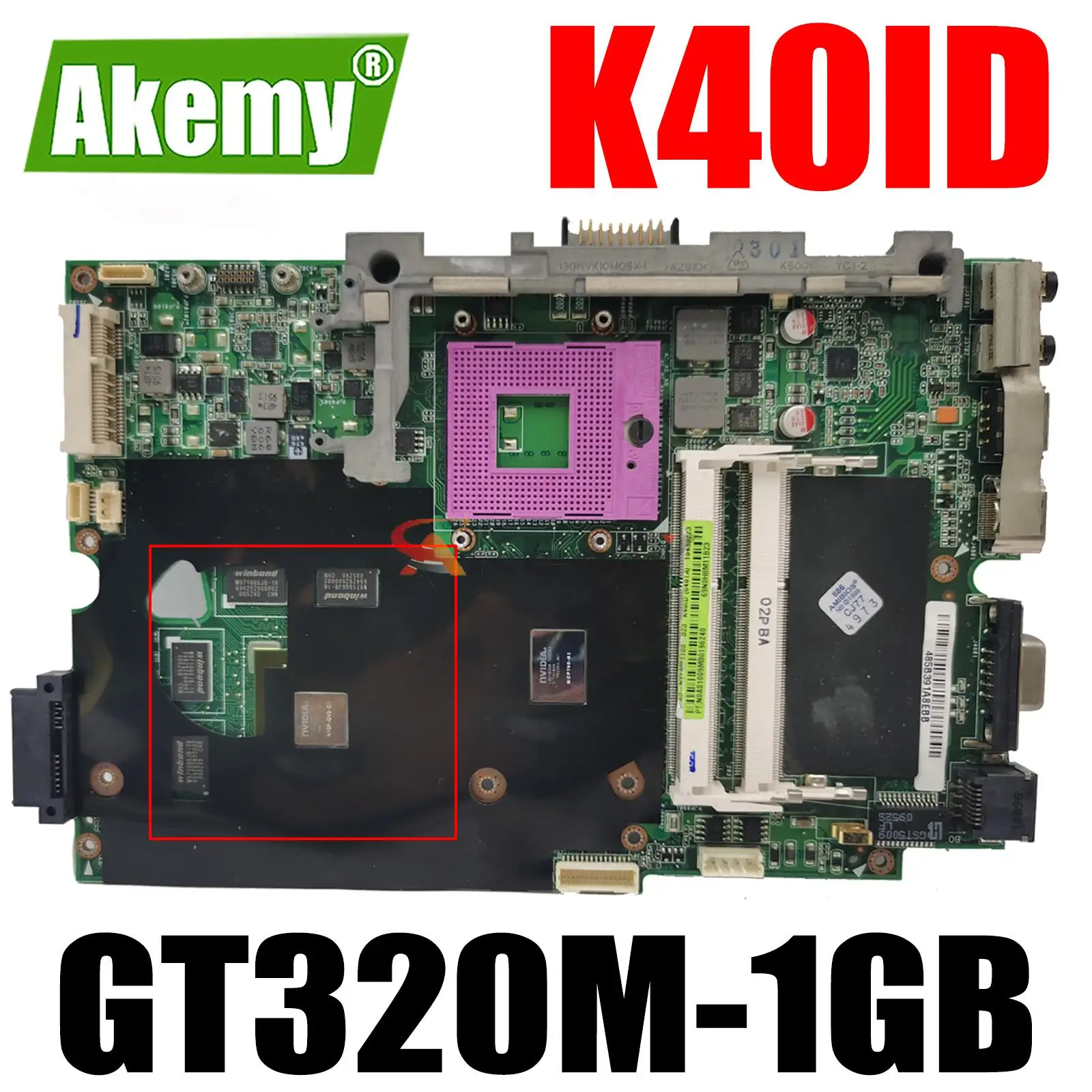 

K40ID Original Mainboard for ASUS K50ID K50IE K40IE with GT320M-1GB Laptop Motherboard Mainboard