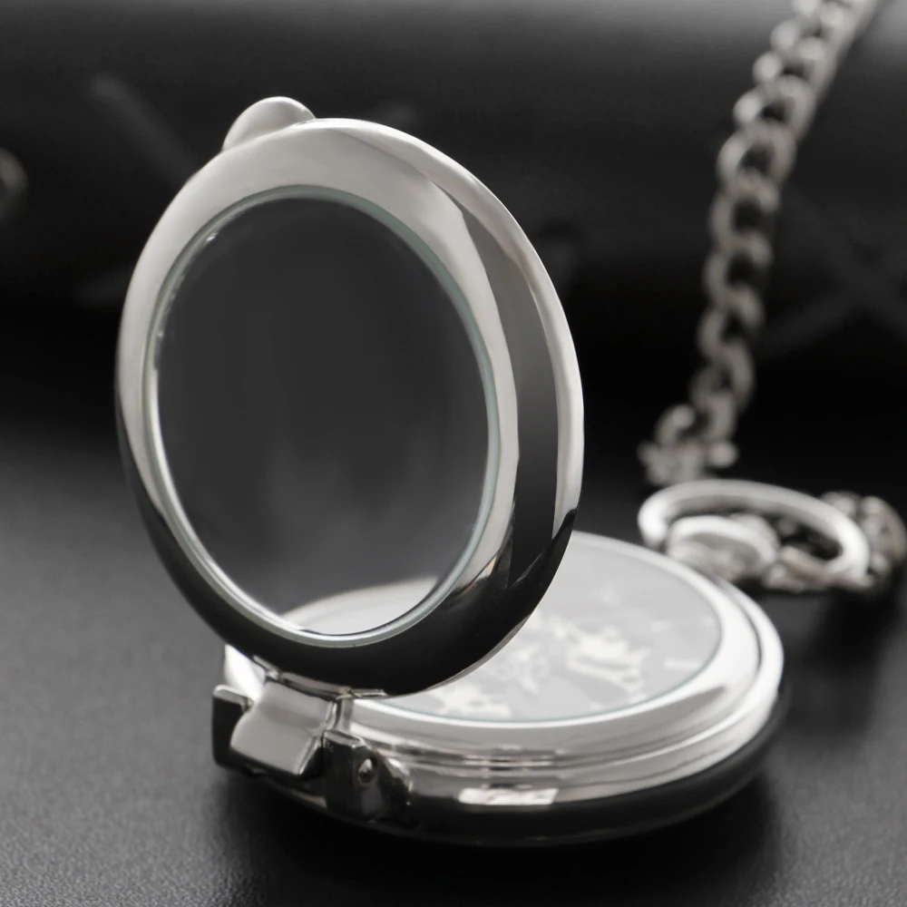Silver Vintage Single Open Hollow Frame Mechanical Pocket Watch Men's Fob Chain Steel Sculpture Women's Gift