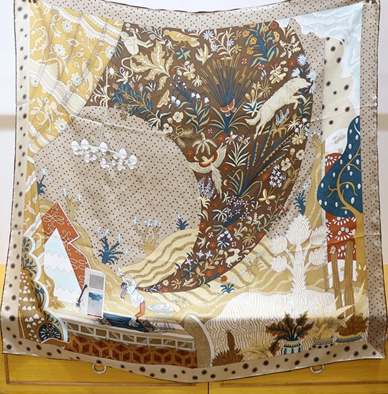 

Luxury 100% Silk Scarf 110*110cm Plain Crepe Satin Vintage Square Scarf Delicate Handmade Edge Hijab Shawl Scarves Women's Scarf