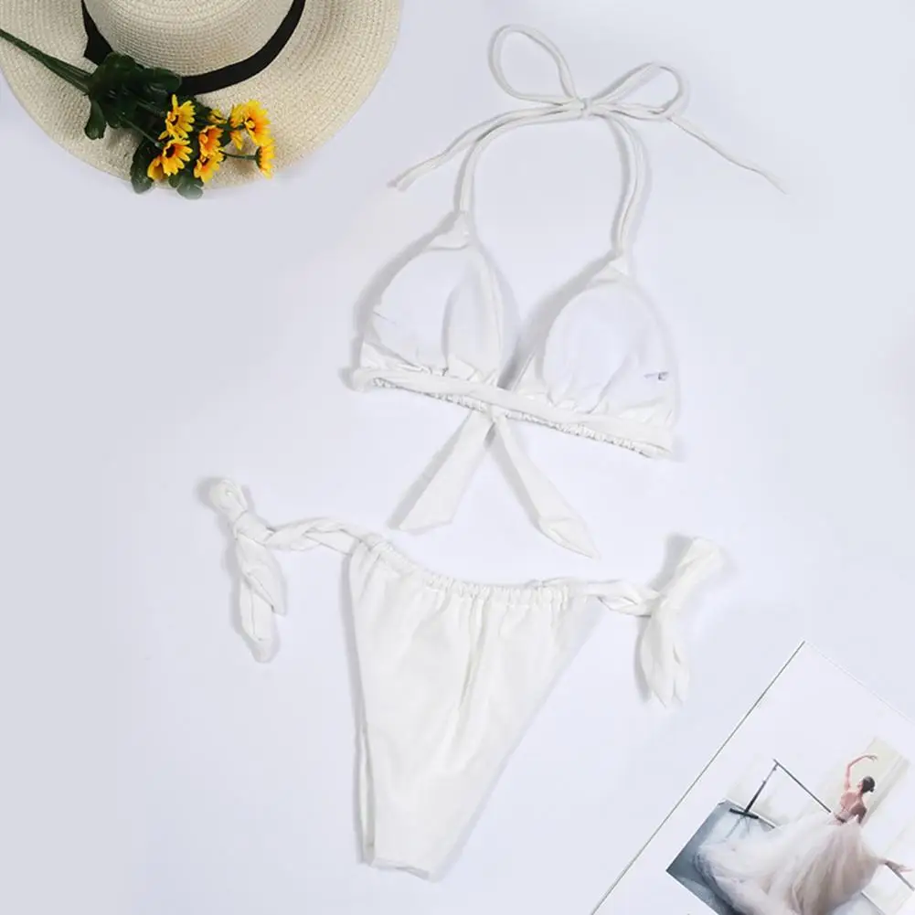 

Solid Color Two Pieces Push Up Bra Pleated High Rise Briefs for Spa