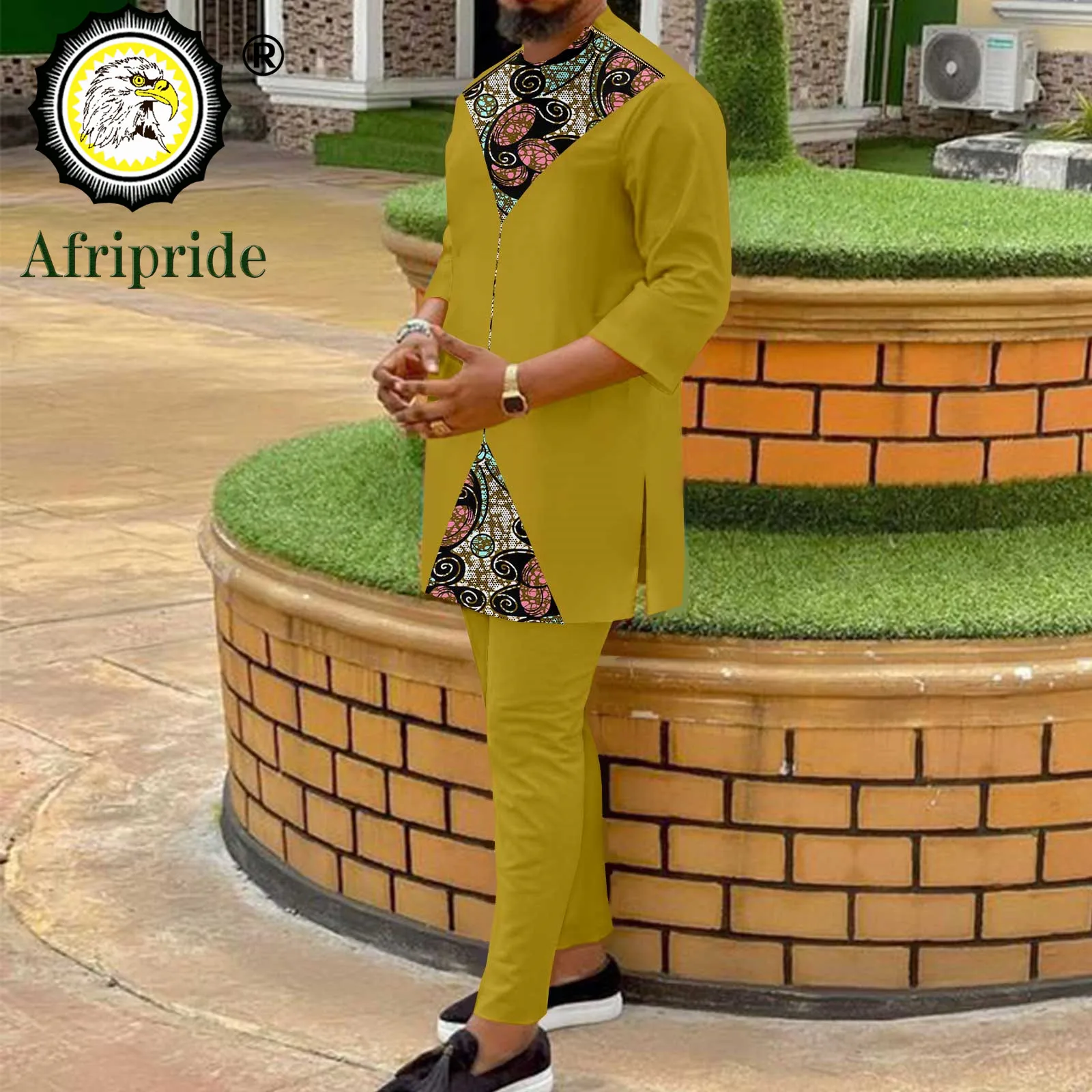 

African Suit for Men Blazer and Pants 2 Piece Set Bazin Riche Ankara Clothes Dashiki Outfits Print Outwear Zip Jacket A2216008