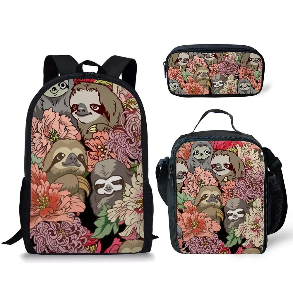 

3pcs/set 3D Printed Sloth Cute Kawaii Backpack Primary and Middle School Students Boys Girls Schoolbag Lunch Bag Pen Case