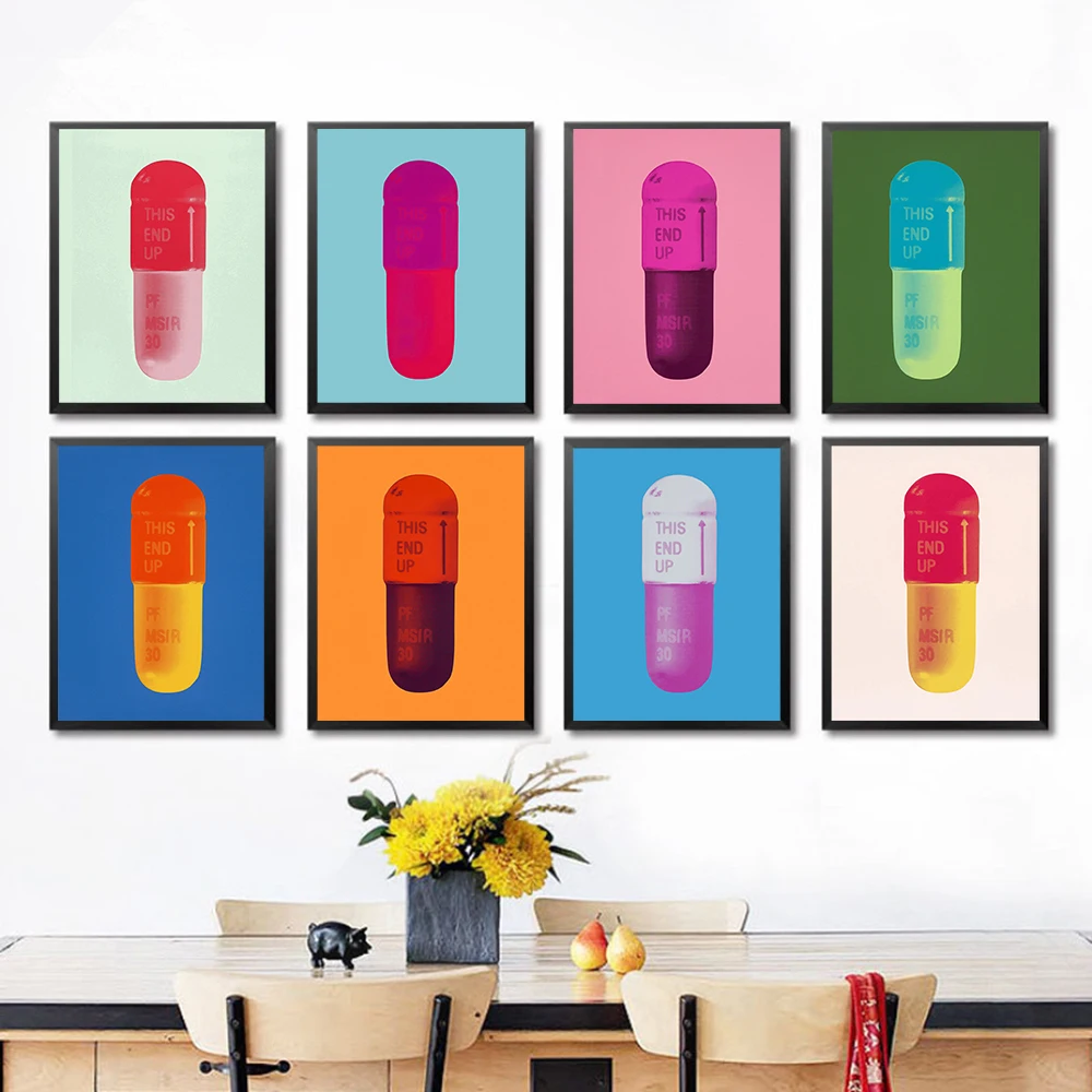 Современное Настенное Искусство Печать На Холсте Розовый Зеленый Мультяшный