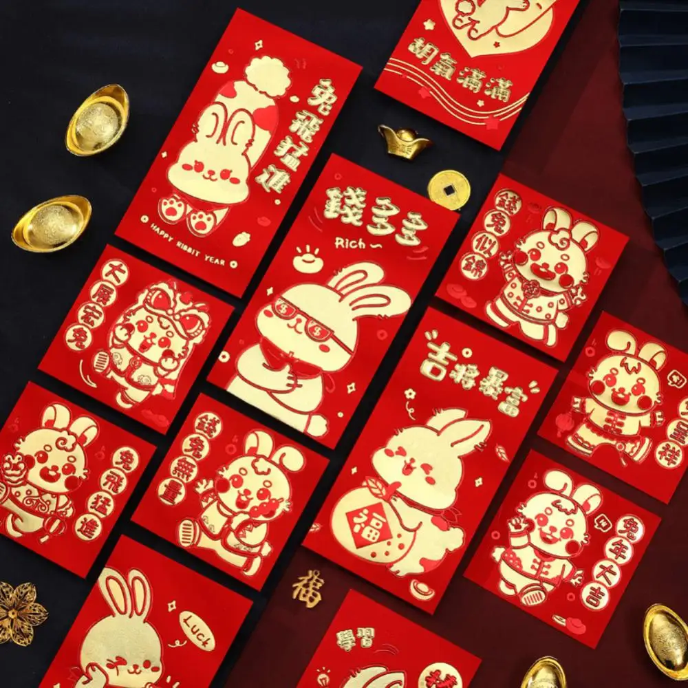 

6Pcs 2023 New Year Spring Festival Red Pockets Chinese Red Envelopes Cute Rabbit Hongbao Lucky Money Packet Cartoon Gift Bag