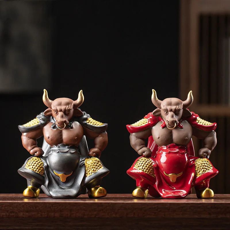 

Creative Ceramic Kung Fu Small Animal Figurines Boutique Purple Clay Bull Demon Ornaments Tea Pets Home Car Decor Crafts