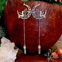 moon fairy earrings crescent jewelry leprechaun earrings long chain crystal earrings natural white quartz crystal earrings