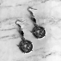 pentagram earrings black bead earrings gothic pentagram earrings mystic pagan pentagram drop earrings
