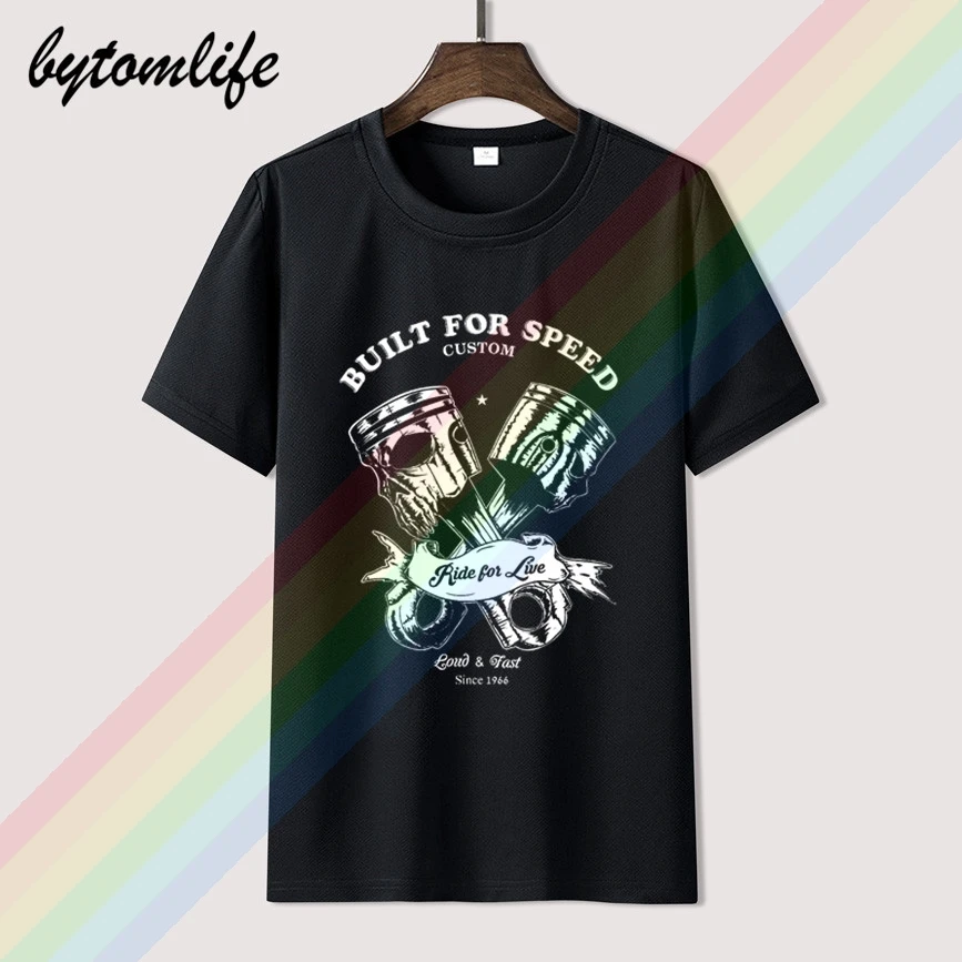 

2018 New Brand clothing T shirt Novelty Hot Rod Tattoo Biker built for speed custom Totenkopf Rockabilly Skull Rocker Tee shirts
