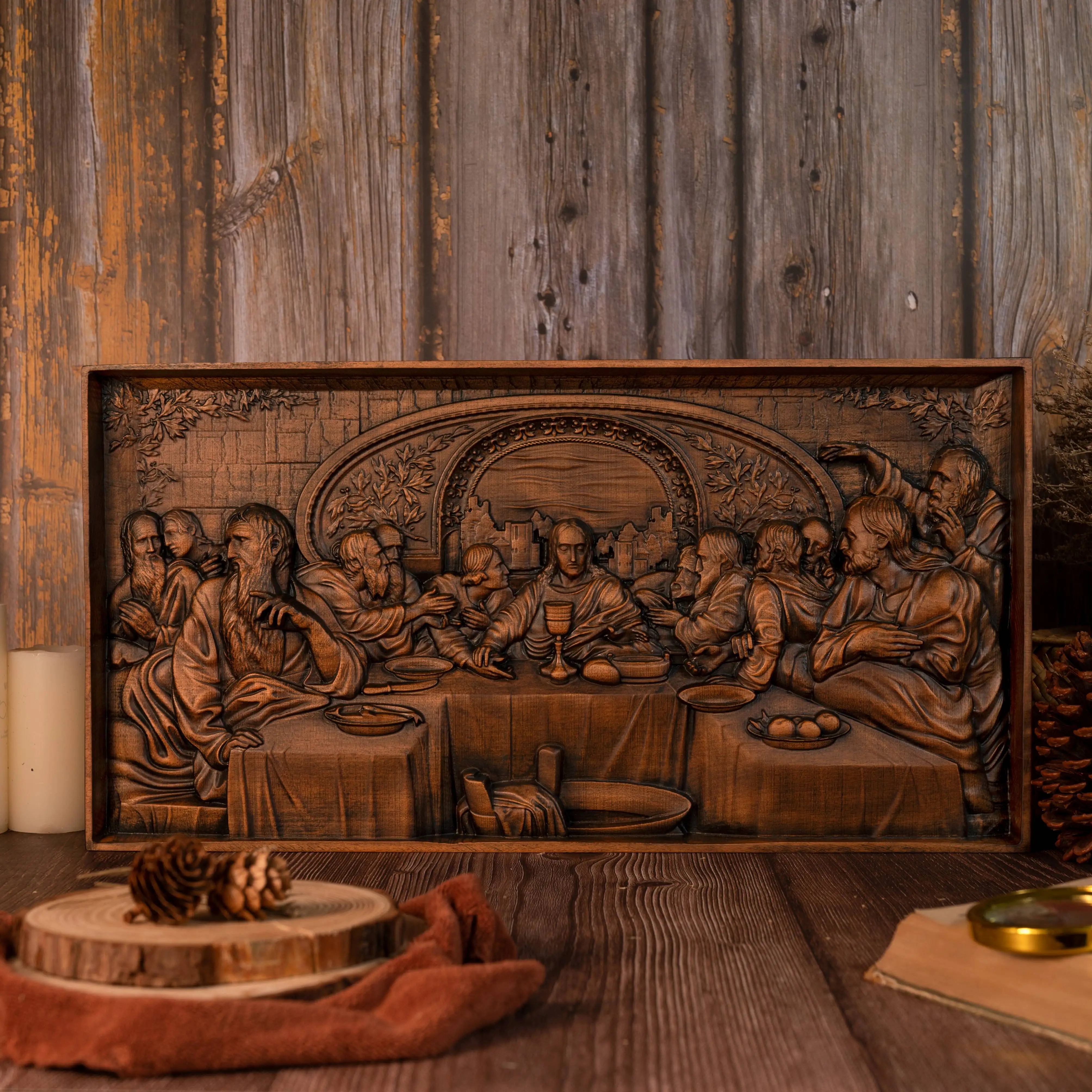 

last supper catholic religion saints statue bible jesus wood carving plaque christian icon church wall decoration christmas gift