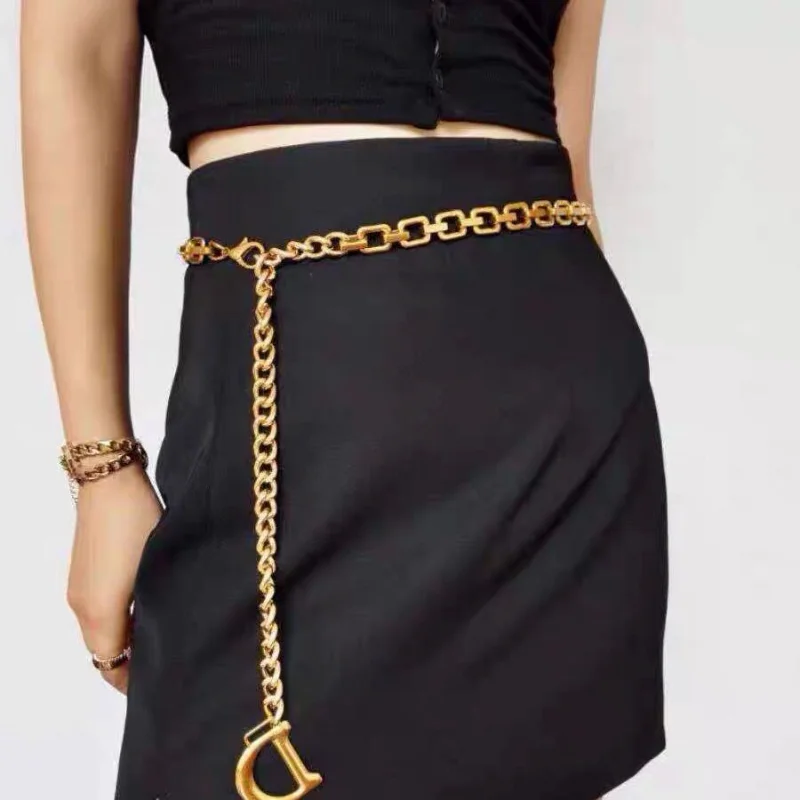 

Punk Chain Belt D Ladies Alloy Belts For Women Metal Female Waistband For Dresses Korean Fashion Waist Strap