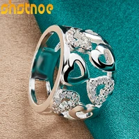 925 sterling silver aaa zircon hollow heart ring for women engagement wedding charm fashion party jewelry gift