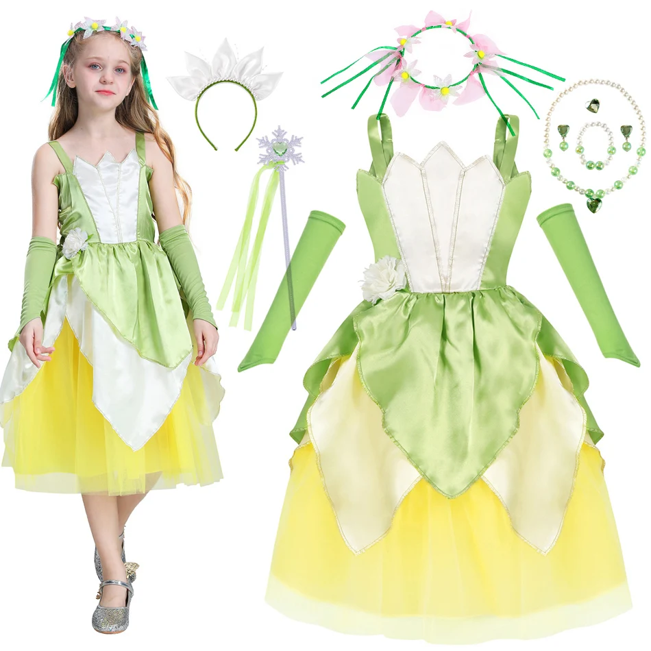 

Косплей Хэллоуин, принцесса, яркий костюм лягушки для детей, карнавал для девочек, детское ролевое платье, необычное бальное платье