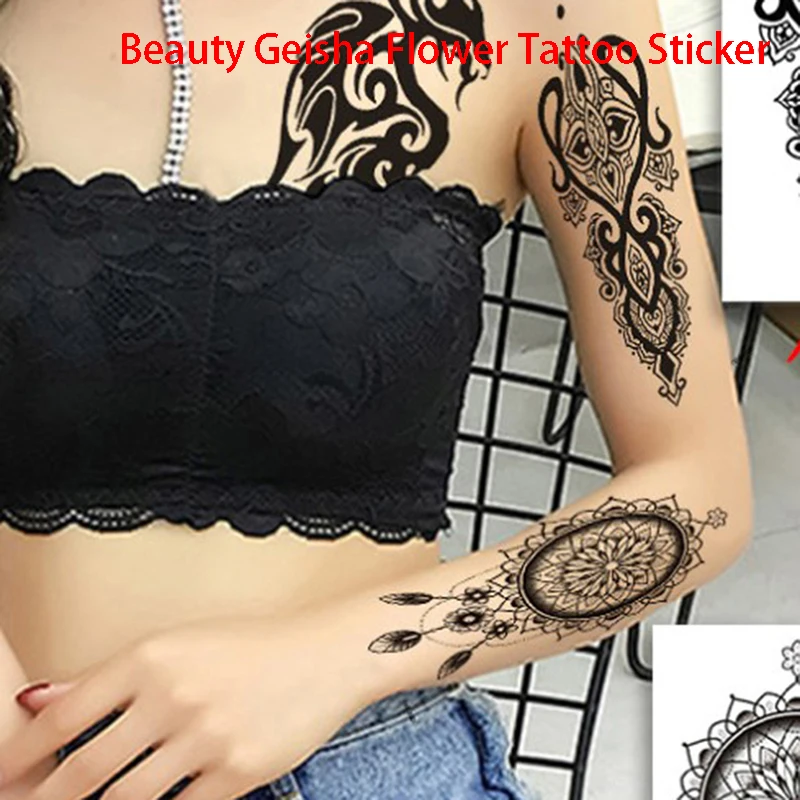 

Водостойкая Временная тату-наклейка s, красивая наклейка с черепом, черная тату-наклейка с тигром, львом, сексуальная поддельная татуировка