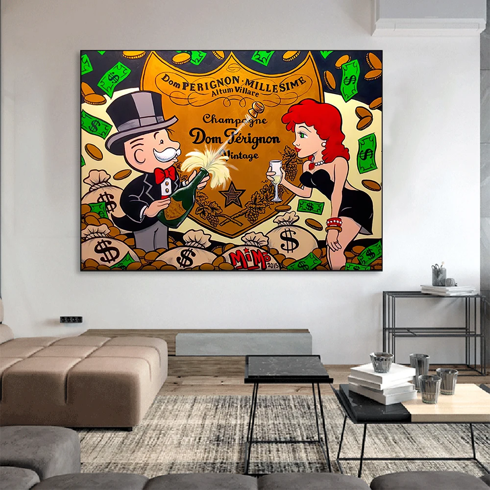 

Alec Monopolys Dom Perignon Funny Art Poster And Print Rich Man Money Luxury Canvas Painting Wall Picture For Living Room Decor