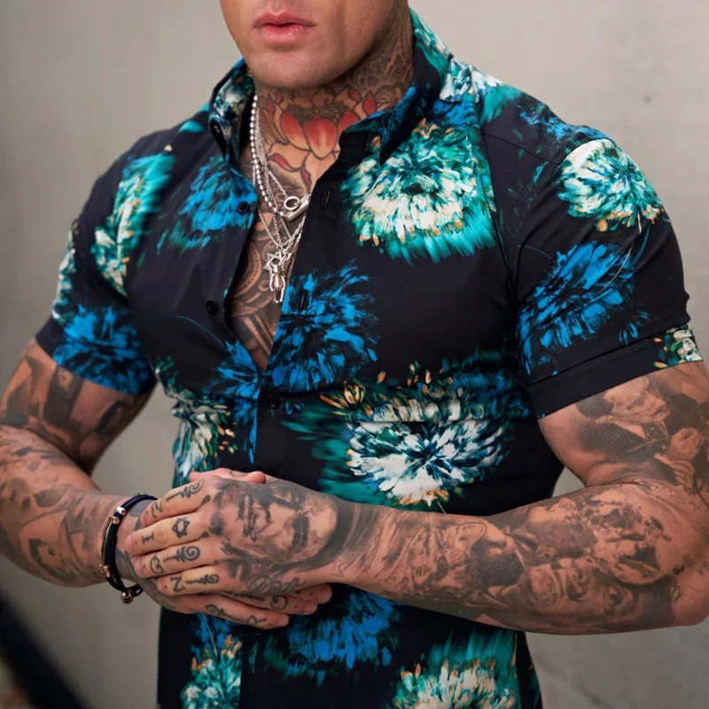 2022 summer new Europe and the United States men's casual short sleeve printed shirt Hawaii holiday shirt men