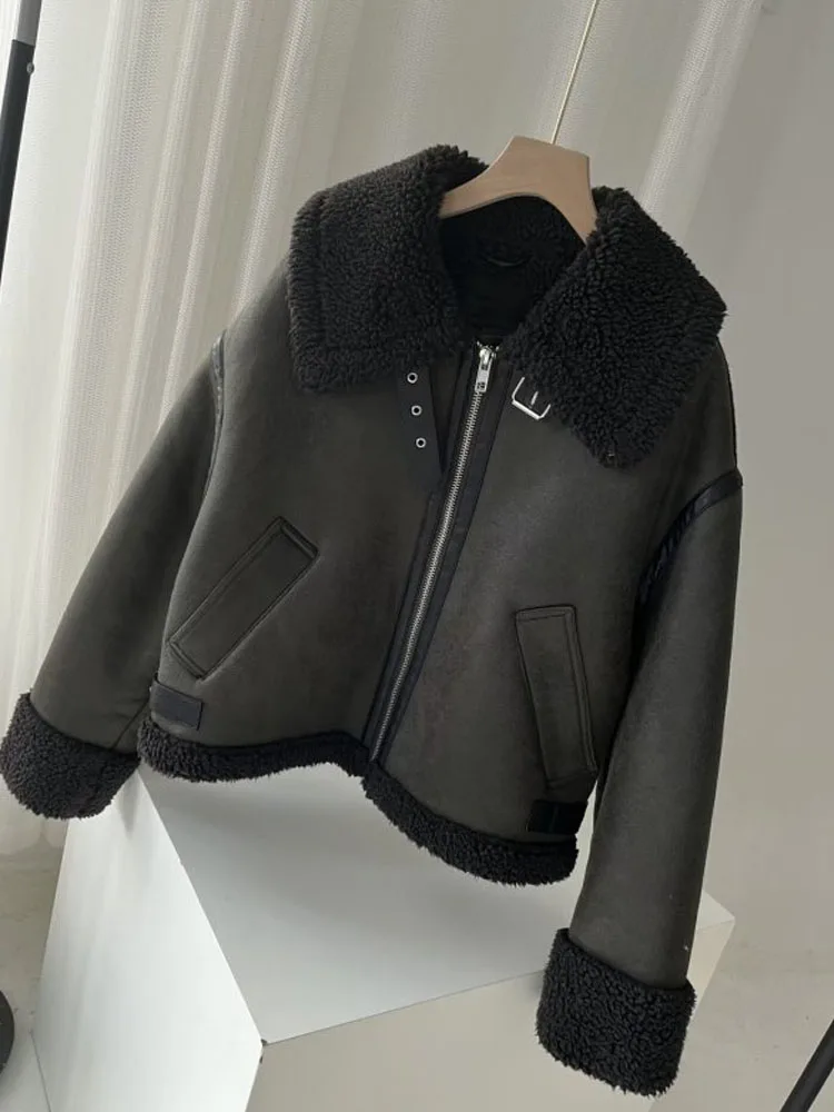 

Женская кашемировая куртка на молнии, черная Повседневная теплая кашемировая куртка на зиму, 2022