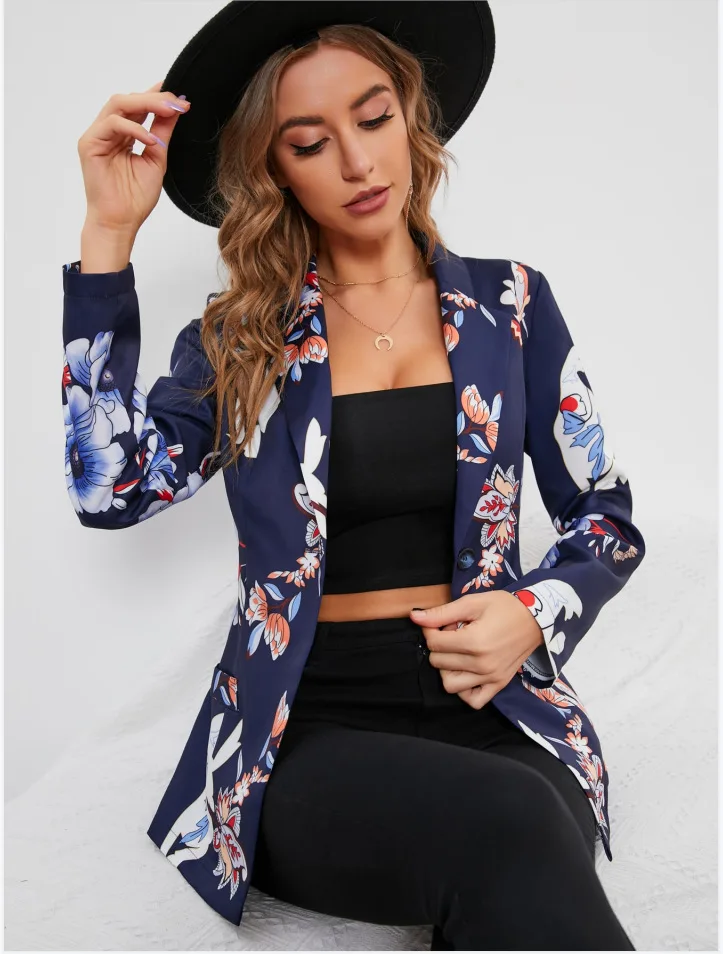 

Flower Print Suit Coat Women Autumn Winter 2021 New Fashion Coat