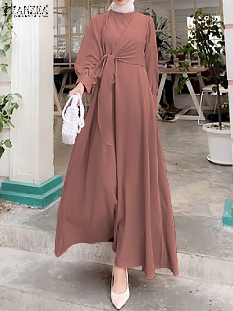 ZANZEA женская мусульманская одежда для мусульманской вечеринки, абайя, платье, свободный Простой повседневный кафтан с длинным рукавом, элег...