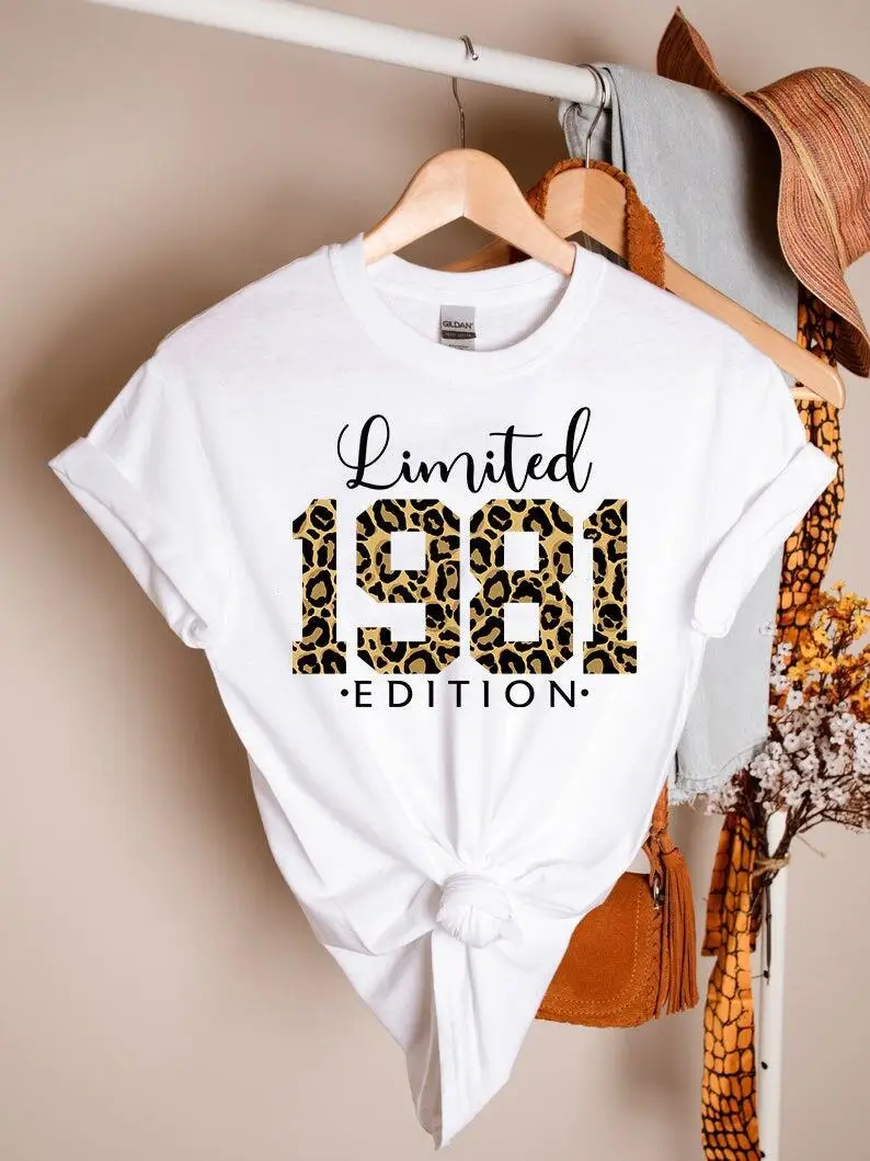 

Limited Edition 1981 Shirt 42th Birthday Gift Funny Graphic 100%Cotton Women Short Sleeve Tees Plus Size O Neck Female Clothing