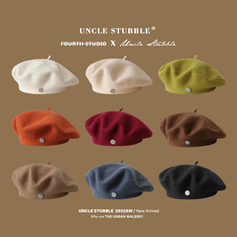 

Women Wool Berets French Artist Style Satin Lined Winter Beanie Hat Retro Plain Beret Solid Color Elegant Lady Autumn Caps