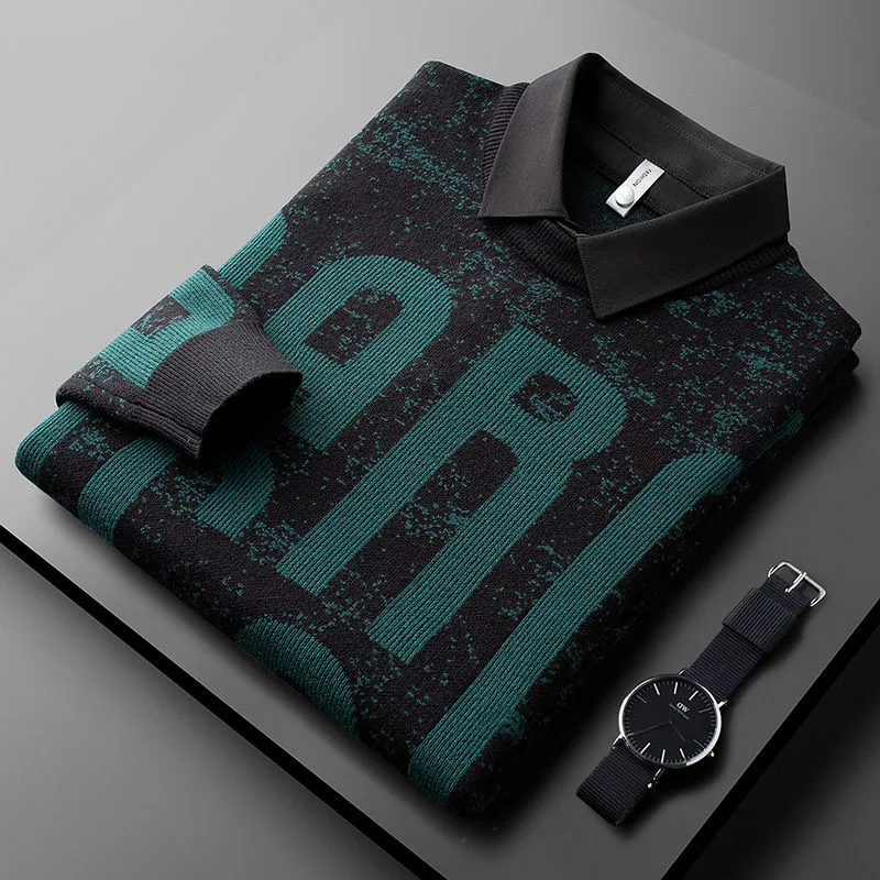 Европейский осенне-зимний плотный теплый модный мужской свитер с имитацией двух