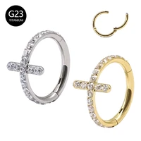 g23 titanium nose septum ring hoop earring with zircon stone ear cartilage rook helix conch nose body piercings jewelry16g