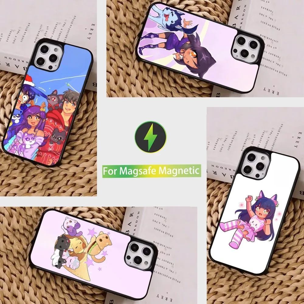 Чехол для телефона с аниме A-Aphmaus M-Meows iPhone 16 15 14 13 12 11 Pro Max Plus Mini Magsafe чехол магнитной
