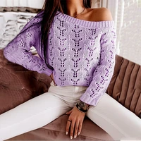 spring autumn hollow out thin knitted sweater women off shoulder batwing sleeve pullovers beach cover up solid colors jumpers